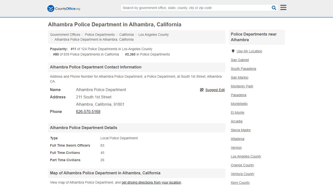 Alhambra Police Department - Alhambra, CA (Address and Phone)